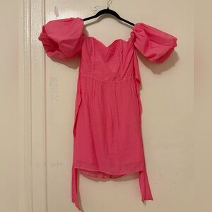 H&M Pink Mini Dress with Puff Sleeves